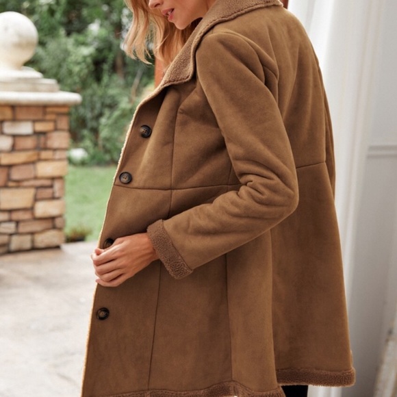 Camel Sherpa lined suede jacket coat - Picture 4 of 5